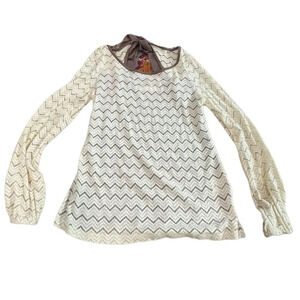 A’reve Anthropologie stretch lace top sheer back off white & brown rare Large